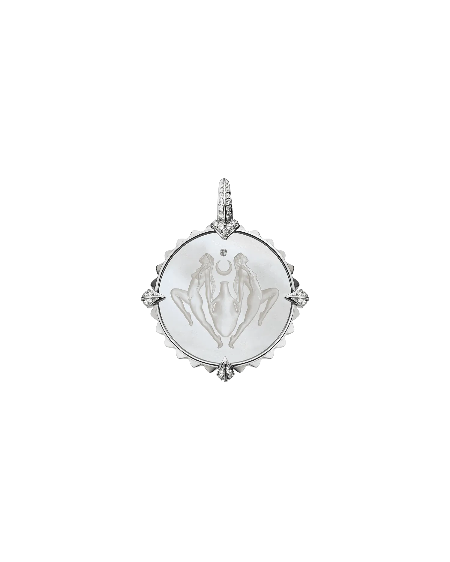 Aquarius Coin Charm | Mother of Pearl, Diamonds, and White Gold