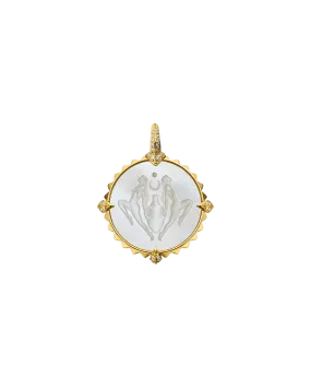 Aquarius Coin Charm | Mother of Pearl, Diamonds, and Yellow Gold