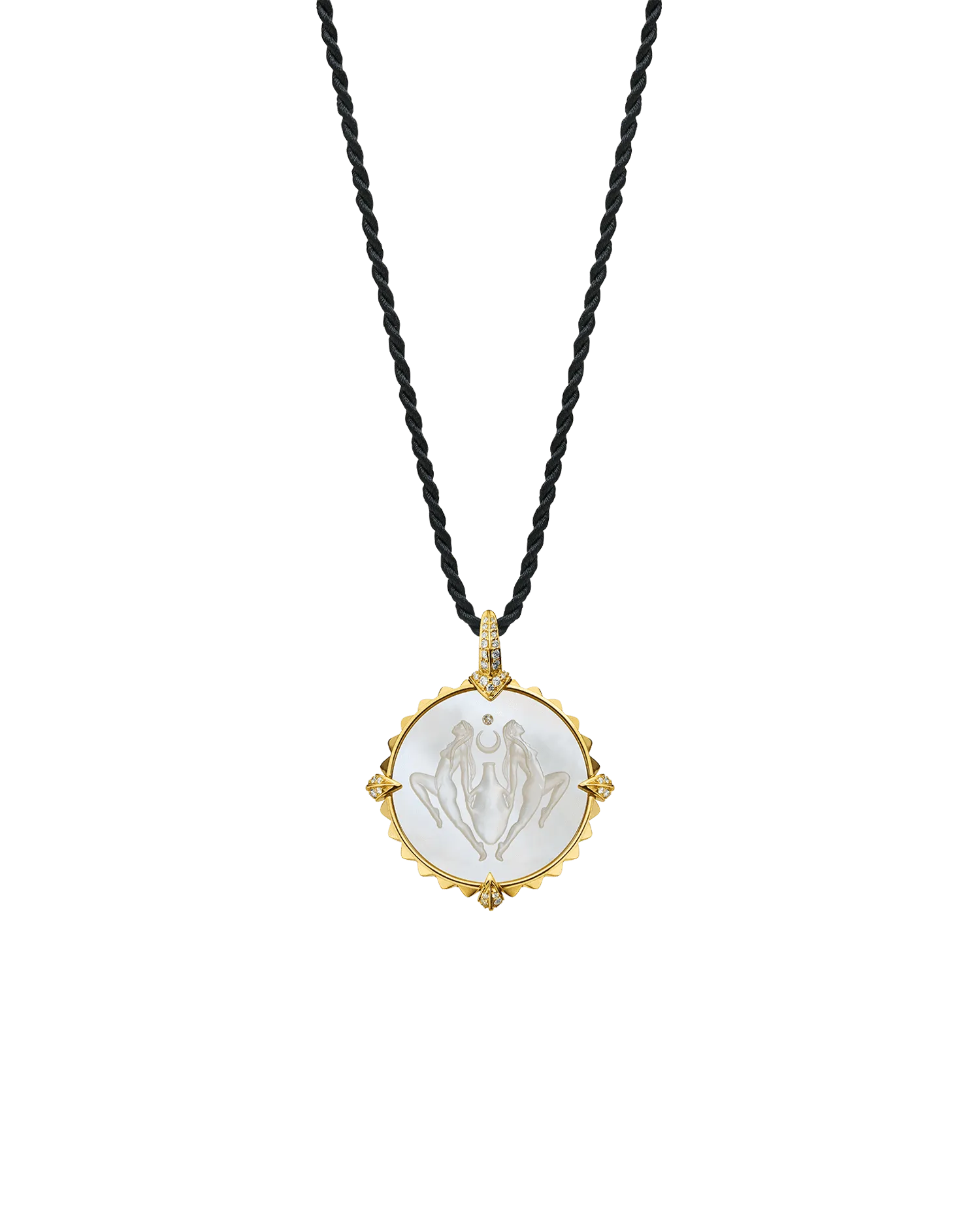 Aquarius Coin Charm | Mother of Pearl, Diamonds, and Yellow Gold