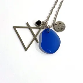 Aquarius Constellation Necklace with Blue Sea Glass, Custom Birthstone, and Air Element
