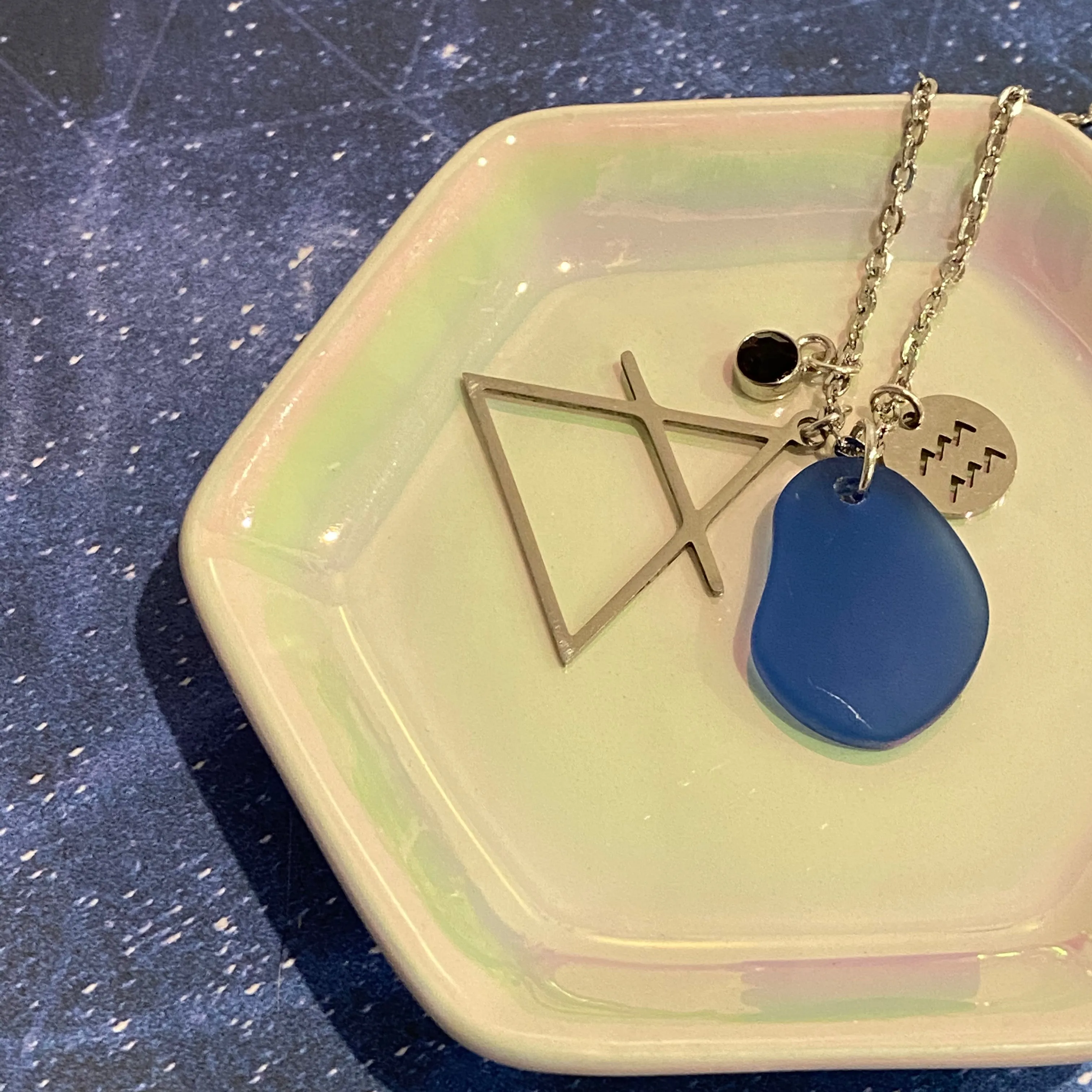 Aquarius Constellation Necklace with Blue Sea Glass, Custom Birthstone, and Air Element