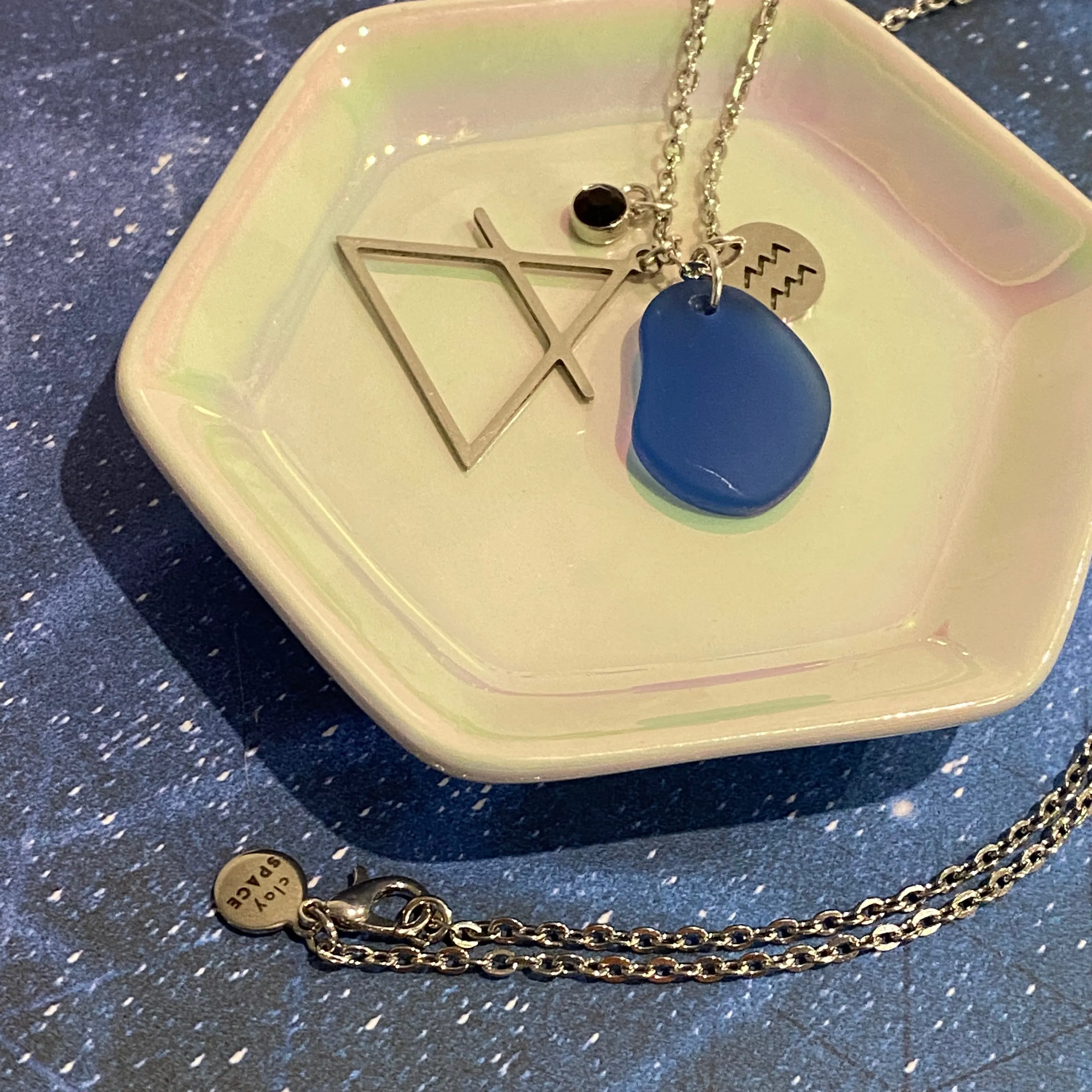 Aquarius Constellation Necklace with Blue Sea Glass, Custom Birthstone, and Air Element