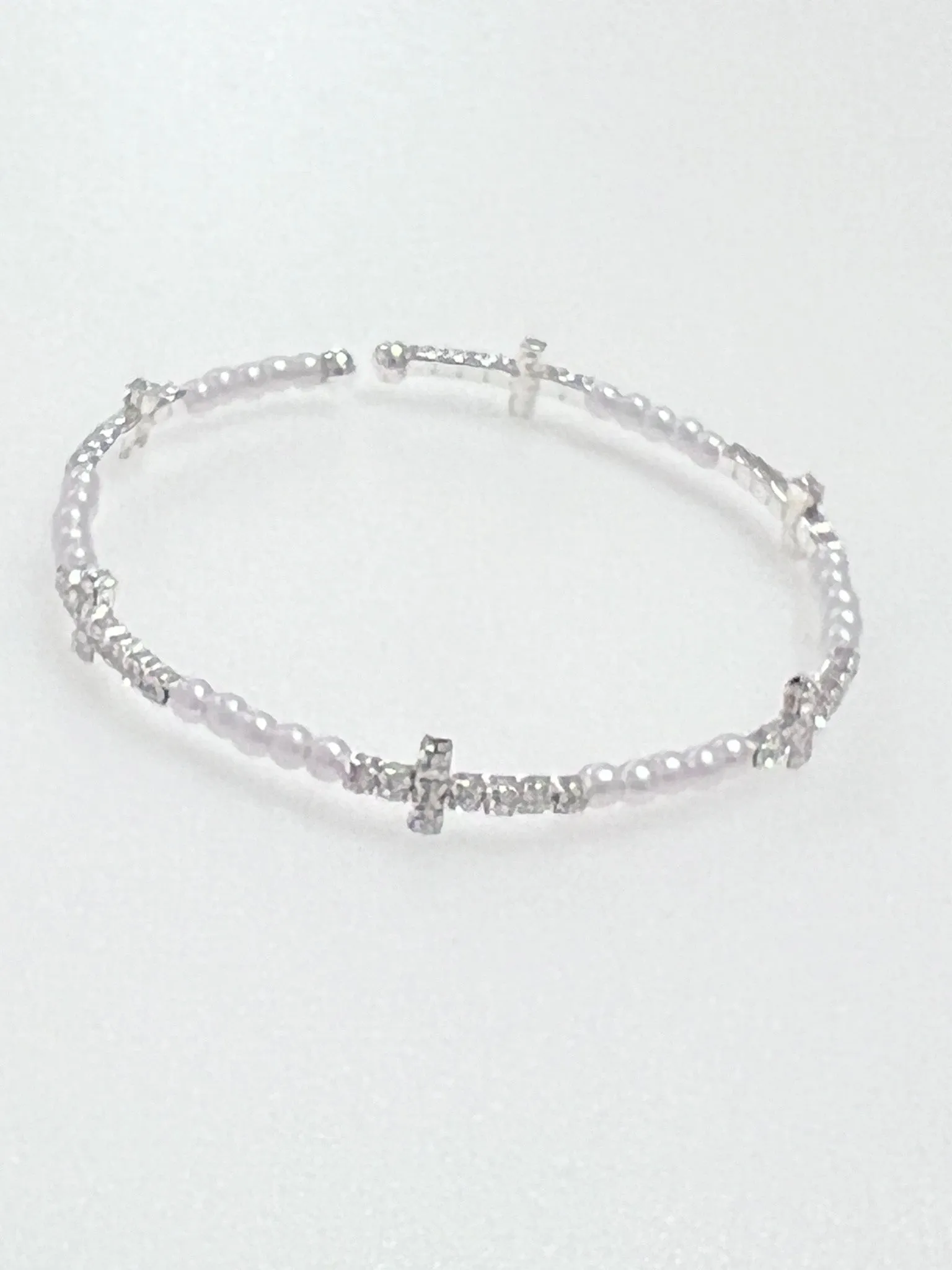 Athena - Pearl Cuff Bracelet w/ Rhinestone Crosses (Silver)