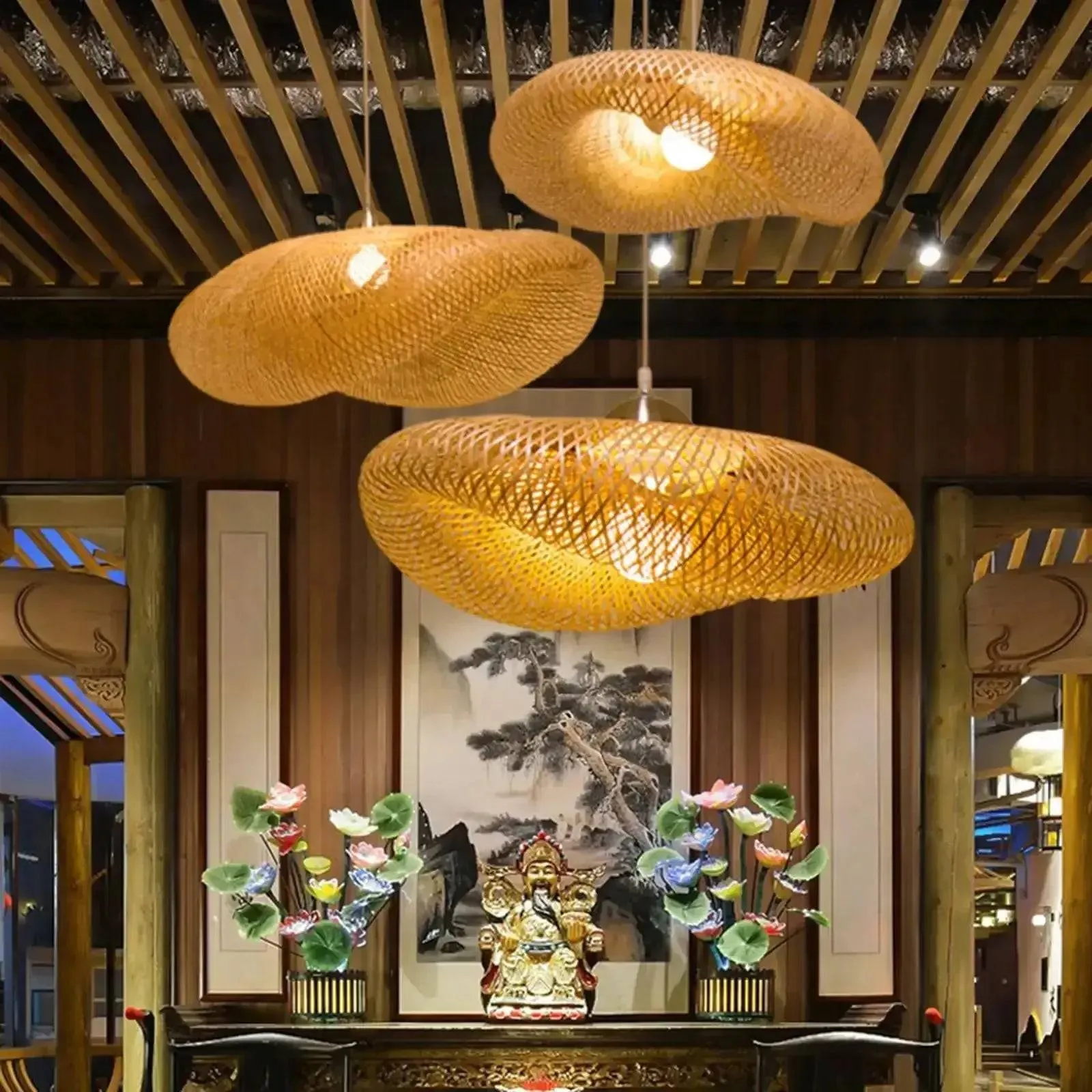 Bamboo LED Pendant Light - Handcrafted Boho Chandelier