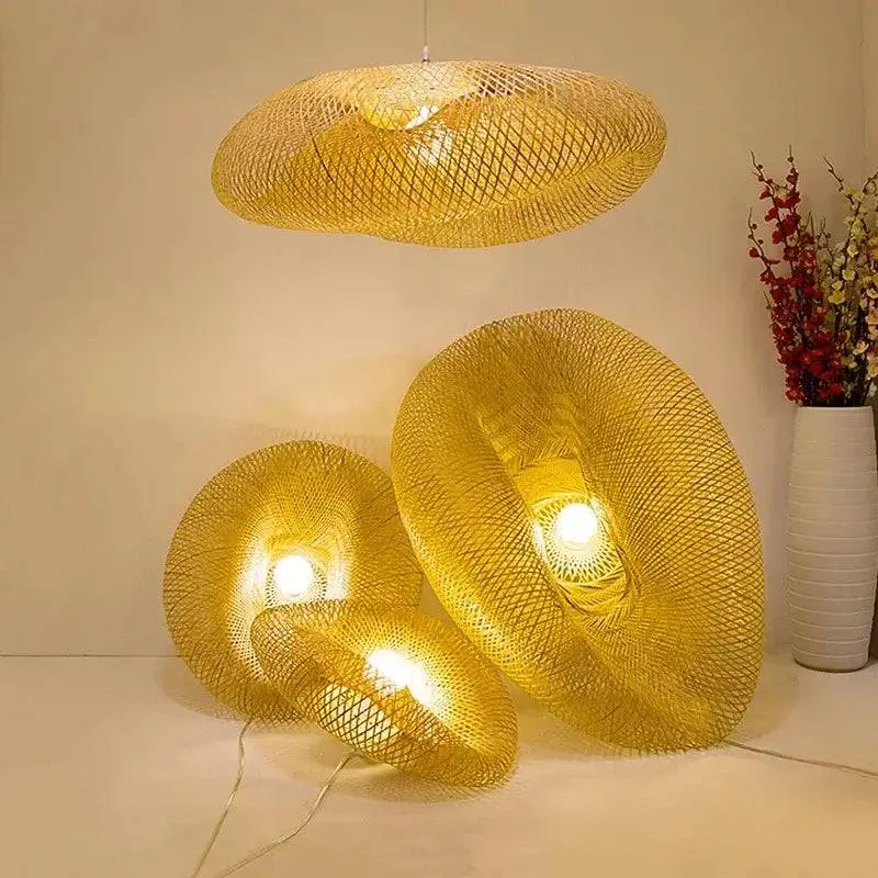 Bamboo LED Pendant Light - Handcrafted Boho Chandelier