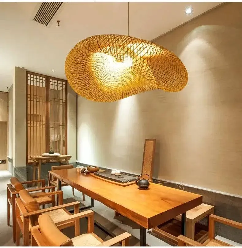 Bamboo LED Pendant Light - Handcrafted Boho Chandelier