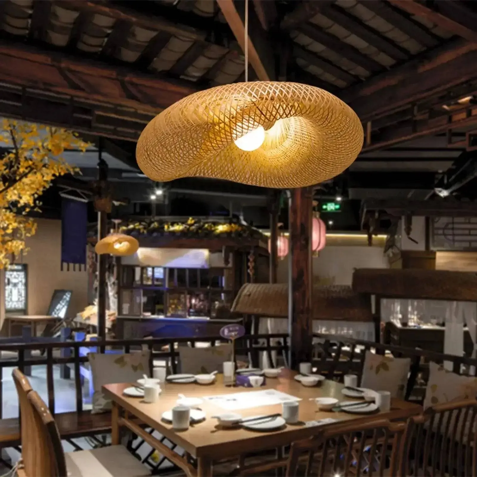 Bamboo LED Pendant Light - Handcrafted Boho Chandelier