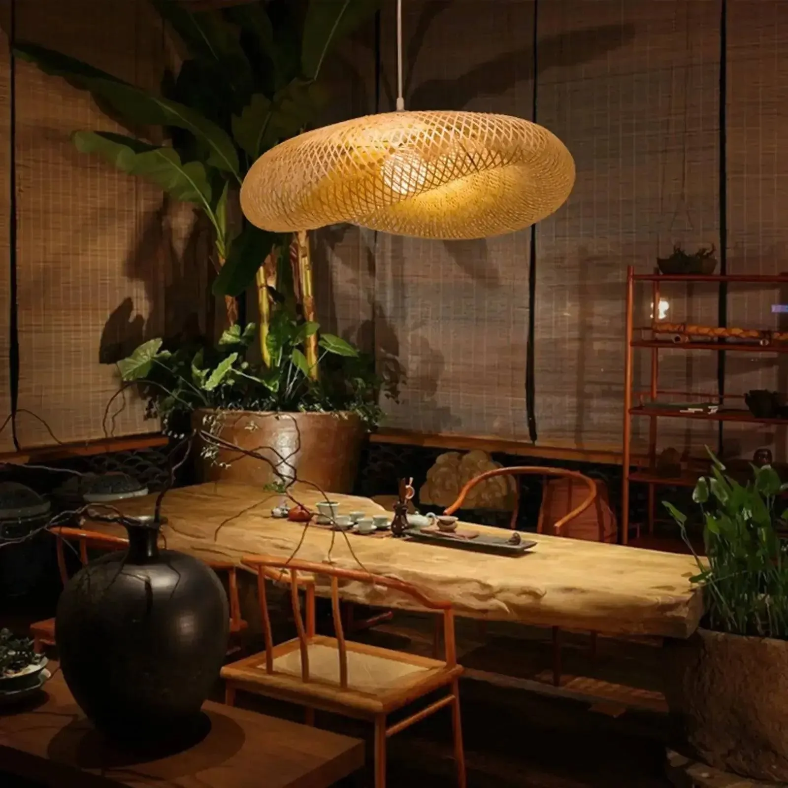 Bamboo LED Pendant Light - Handcrafted Boho Chandelier