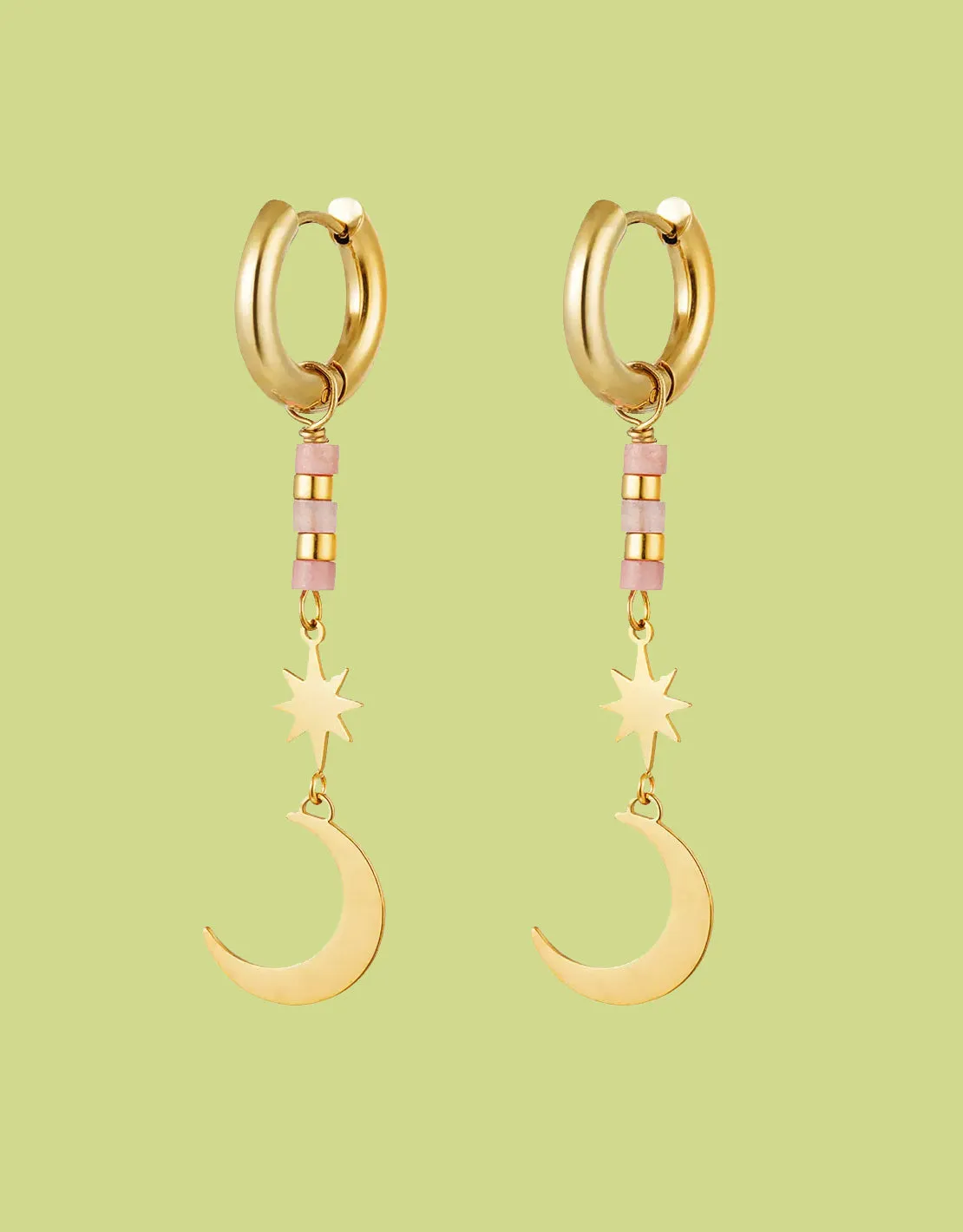 Beaded moon and star earrings
