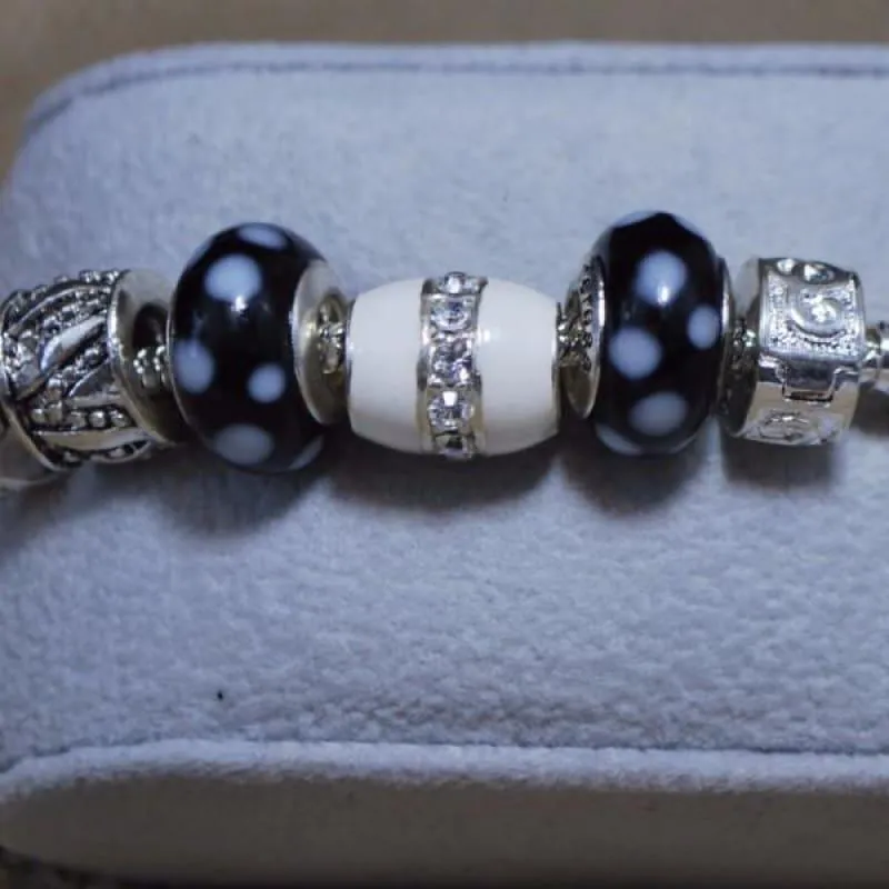 Black and White Pawprint Murano Glass Charm Bracelets