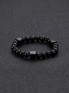 Black Cube Decor Beaded Bracelet for Women Men Stretchy Stackable Bracelets