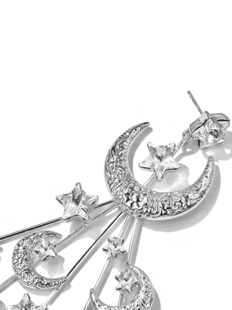 Bright moons and stars drop earring