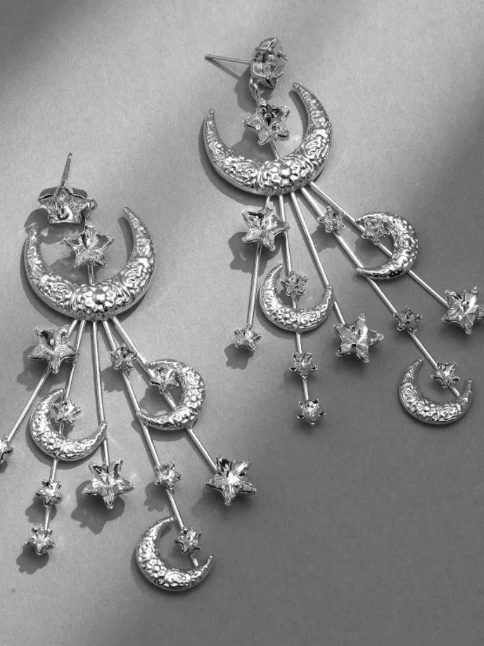 Bright moons and stars drop earring