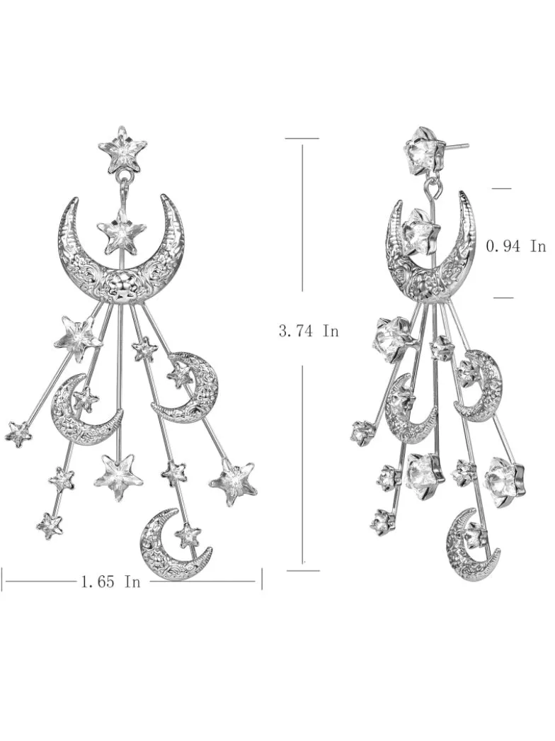 Bright moons and stars drop earring
