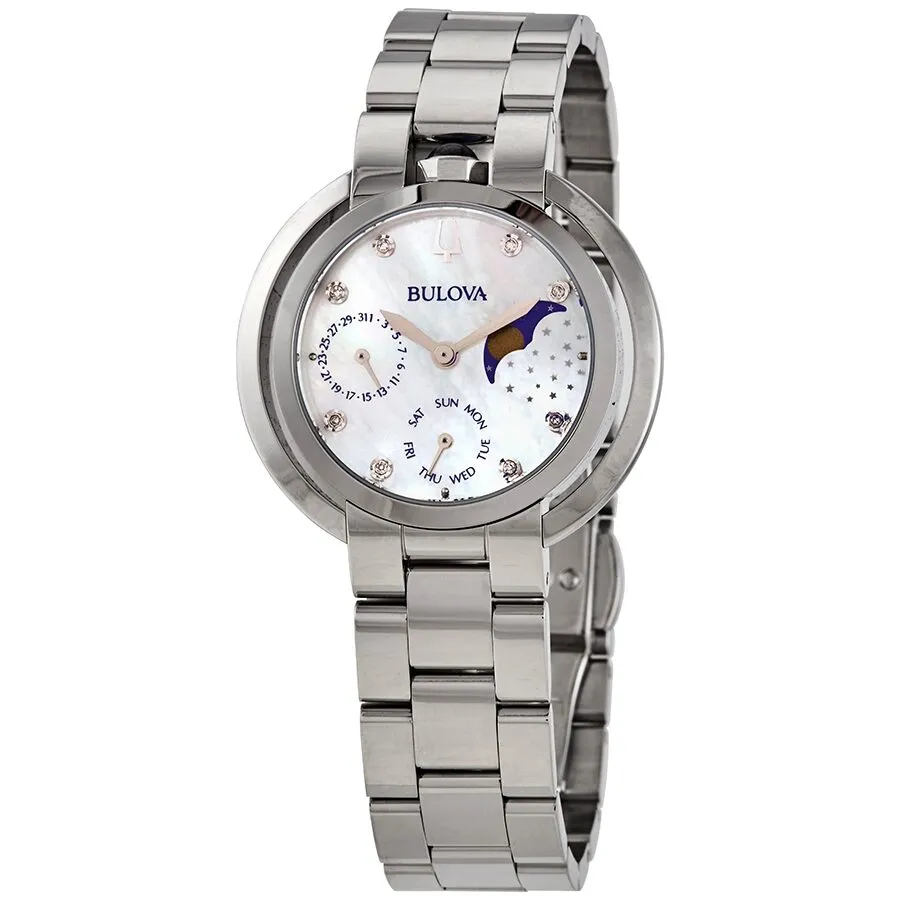 Bulova Rubaiyat Quartz Diamond White Mother of Pearl Dial Ladies Watch 96P213