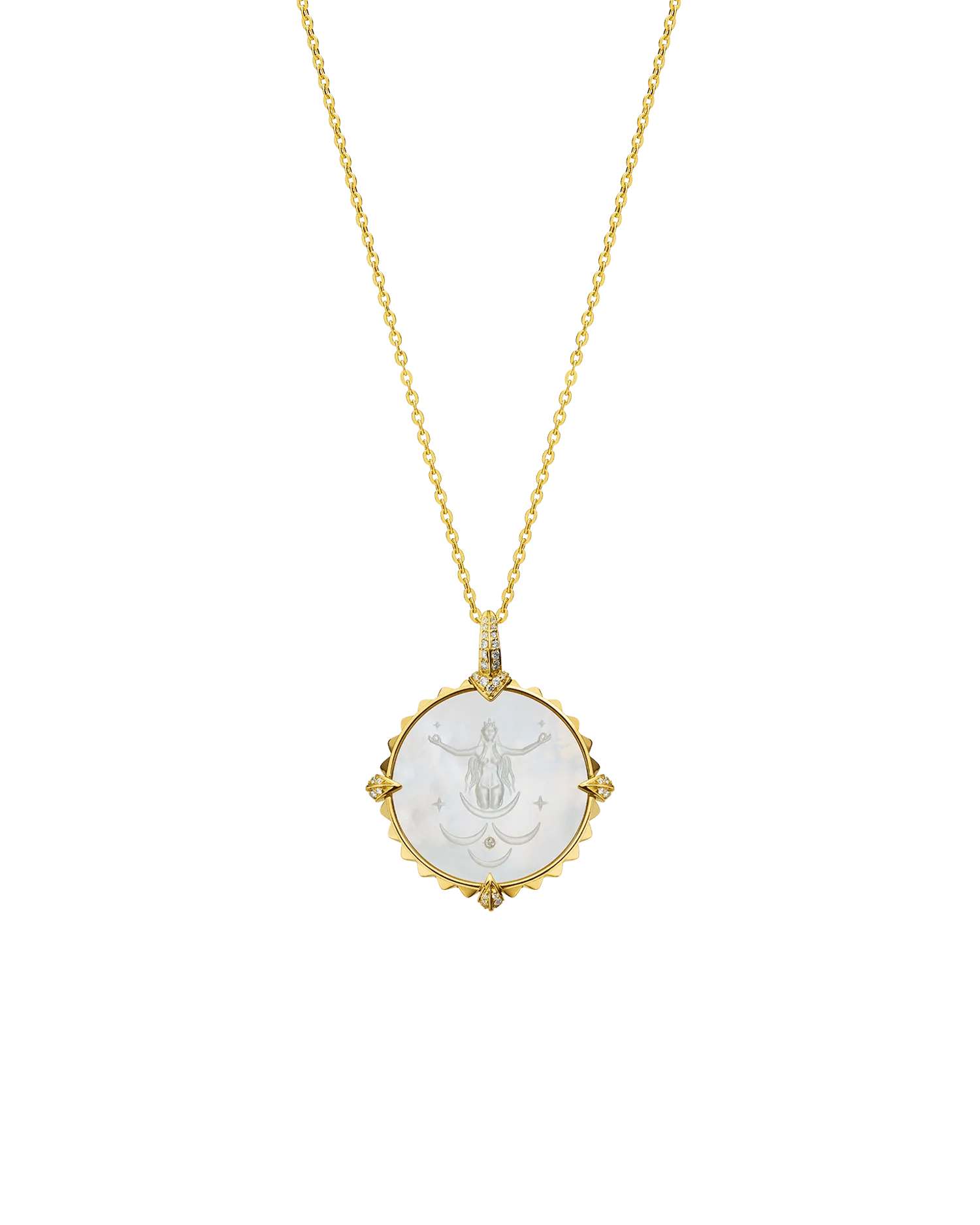 Cancer Coin Charm | Mother of Pearl, Diamonds, and Yellow Gold