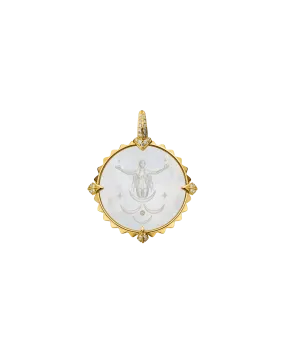 Cancer Coin Charm | Mother of Pearl, Diamonds, and Yellow Gold