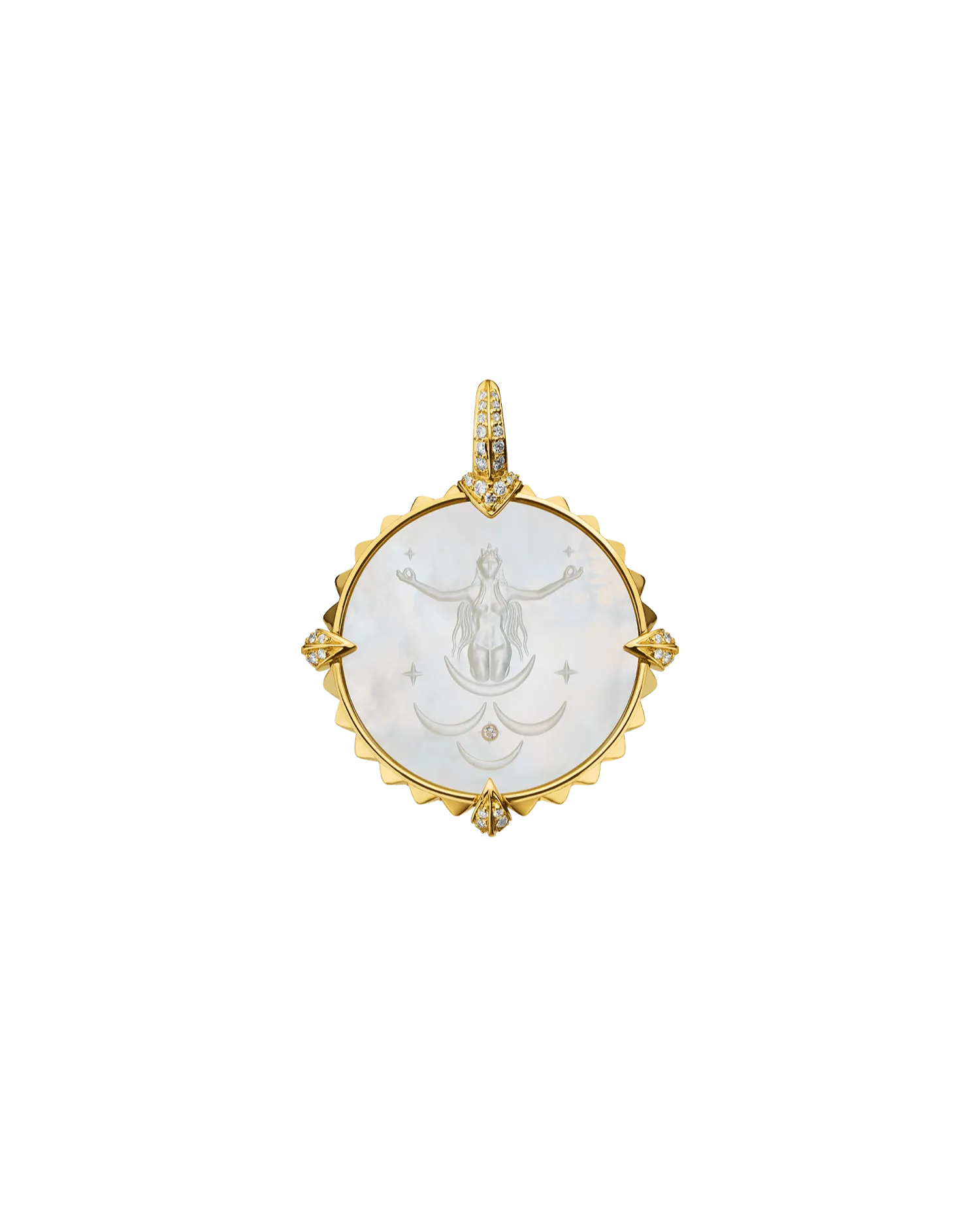 Cancer Coin Charm | Mother of Pearl, Diamonds, and Yellow Gold