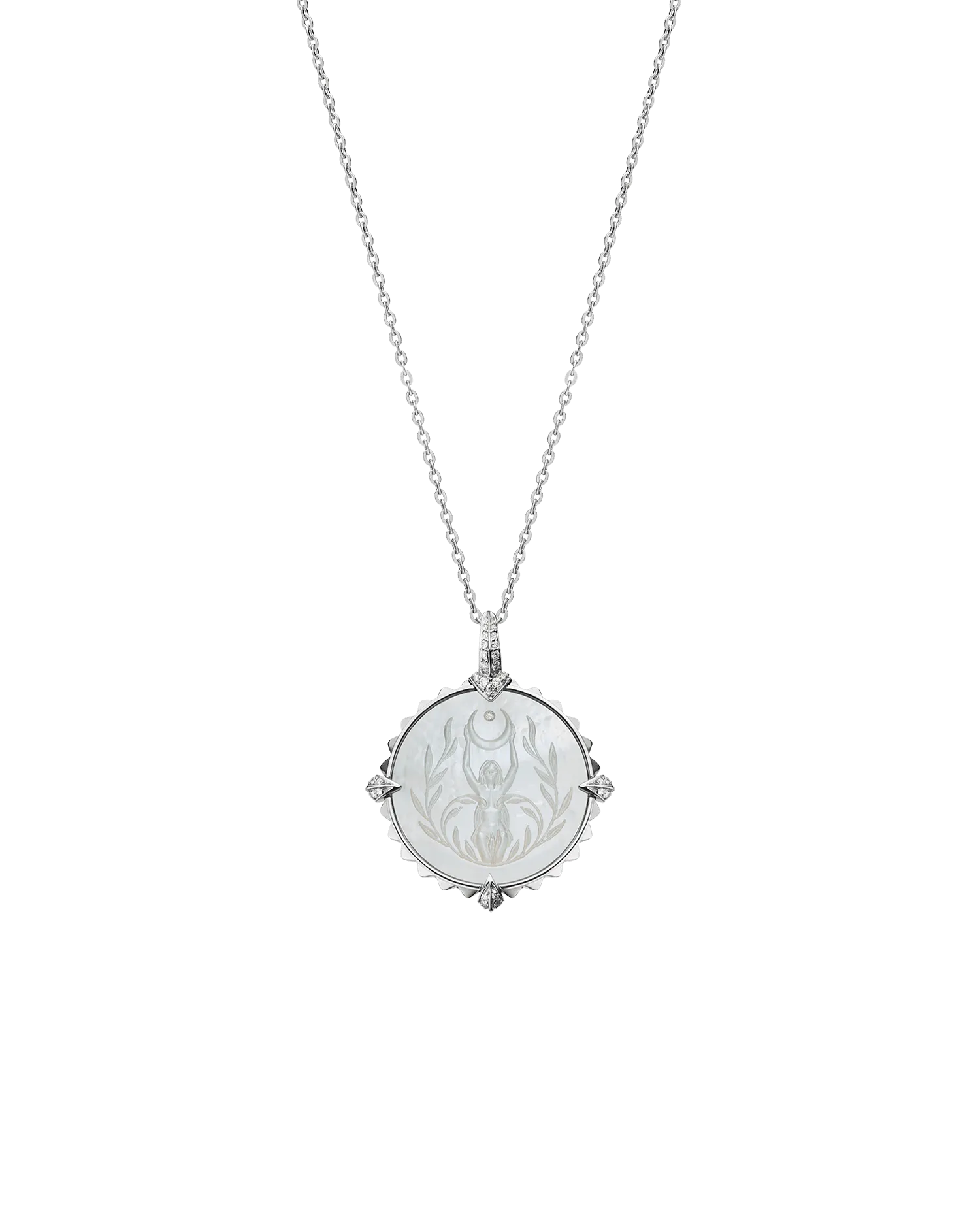 Capricorn Coin Charm | Mother of Pearl, Diamonds, and White Gold