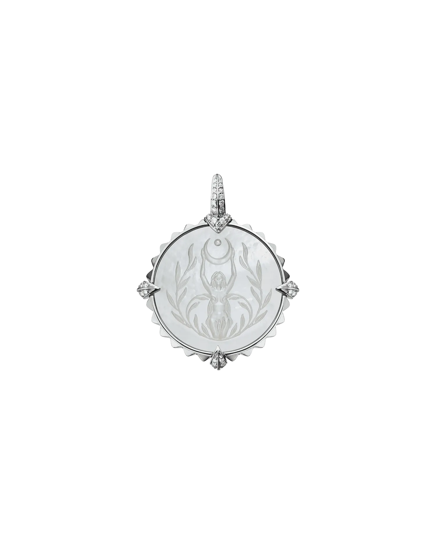 Capricorn Coin Charm | Mother of Pearl, Diamonds, and White Gold