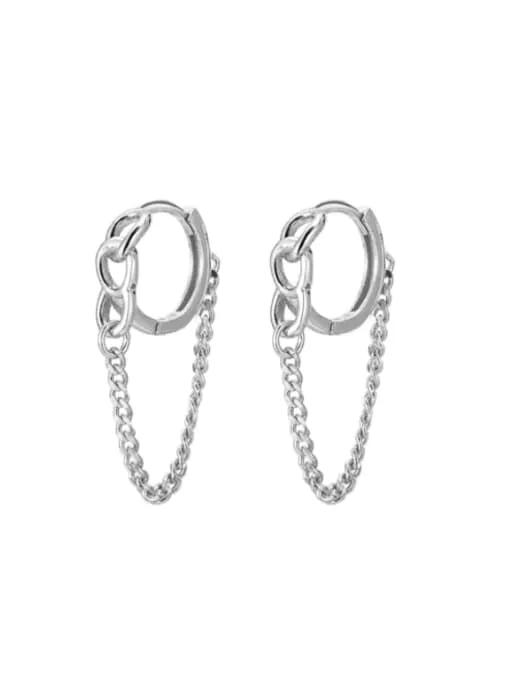 Chain Hoop Earrings, 18k Gold Plated  .925 Sterling Silver, Hypoallergenic Huggie Earrings