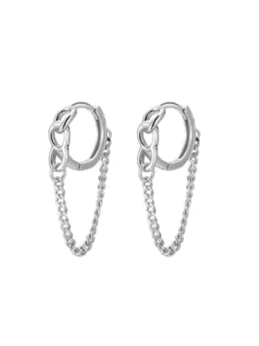 Chain Hoop Earrings, 18k Gold Plated  .925 Sterling Silver, Hypoallergenic Huggie Earrings