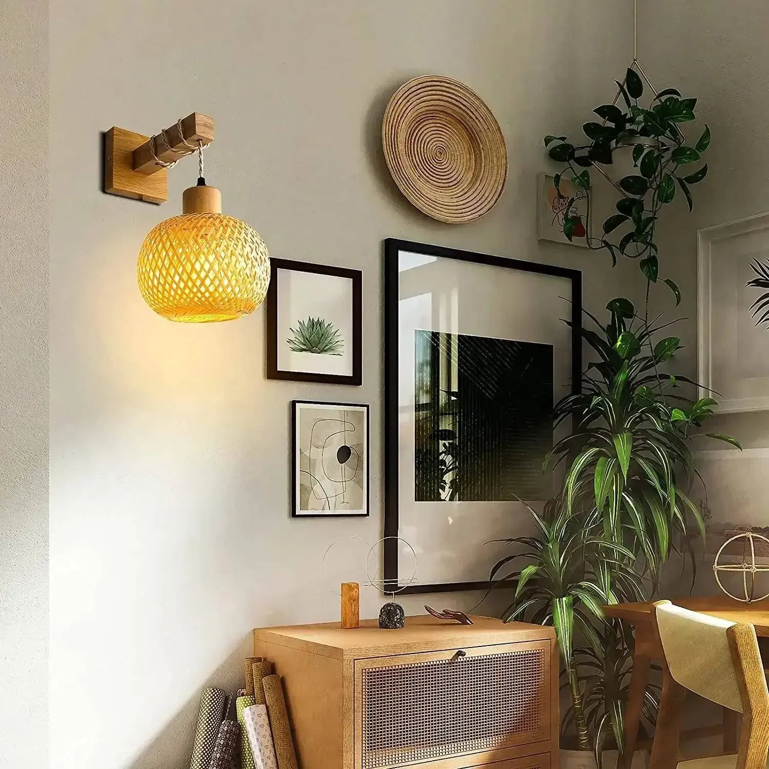 Chic Bamboo Wall Lamp - Handcrafted Retro Pendant Light for Tranquil Home Decor