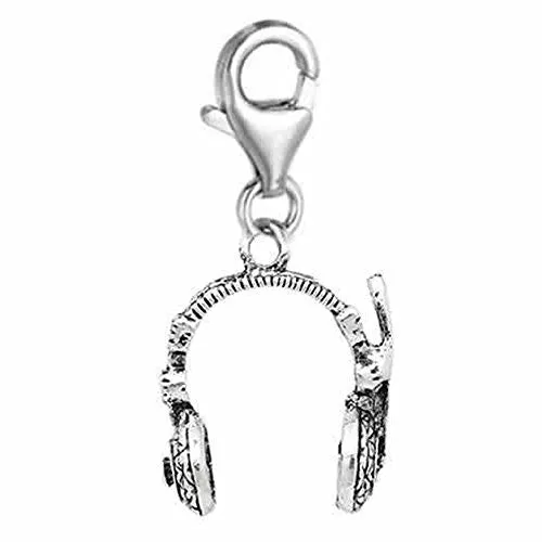 Clip on Headphone Charm Dangle Pendant for European Clip on Charm Jewelry w/ Lobster Clasp