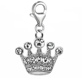 Clip on Rhinestone Crown Dangle Charm Pendant for European Clip on Charm Jewelry w/ Lobster Clasp