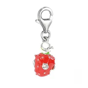 Clip on Strawberry with Crystals Charm Pendant for European Jewelry w/ Lobster Clasp