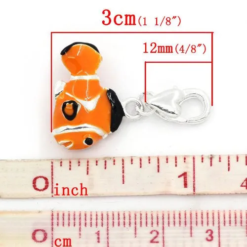 Clown Fish Clip on Pendant for European Jewelry w/ Lobster Clasp