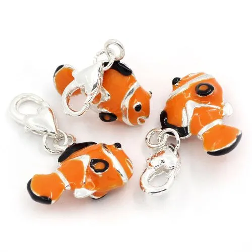 Clown Fish Clip on Pendant for European Jewelry w/ Lobster Clasp