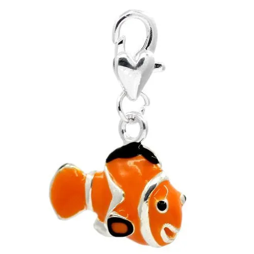 Clown Fish Clip on Pendant for European Jewelry w/ Lobster Clasp
