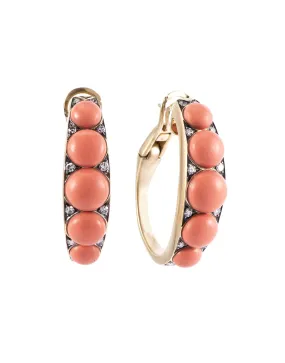 Coral and Diamond Half Hoop Earrings