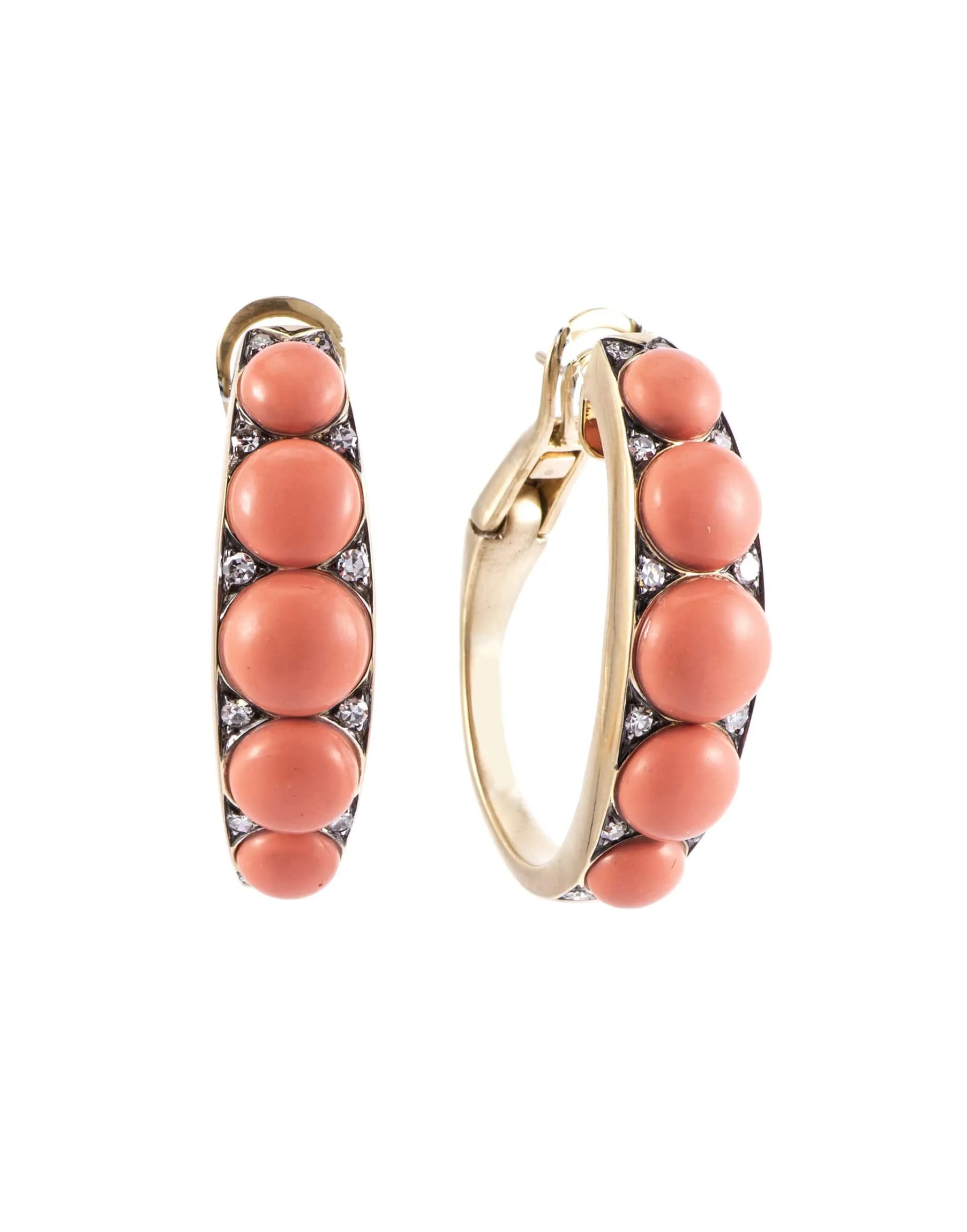 Coral and Diamond Half Hoop Earrings