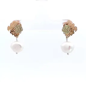 Coral and pearl drop earrings