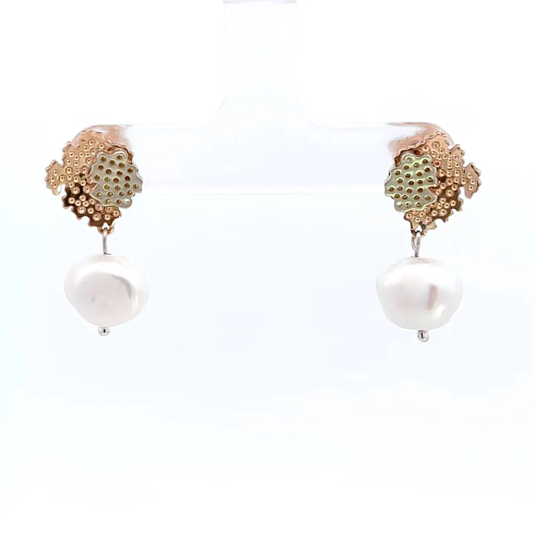 Coral and pearl drop earrings