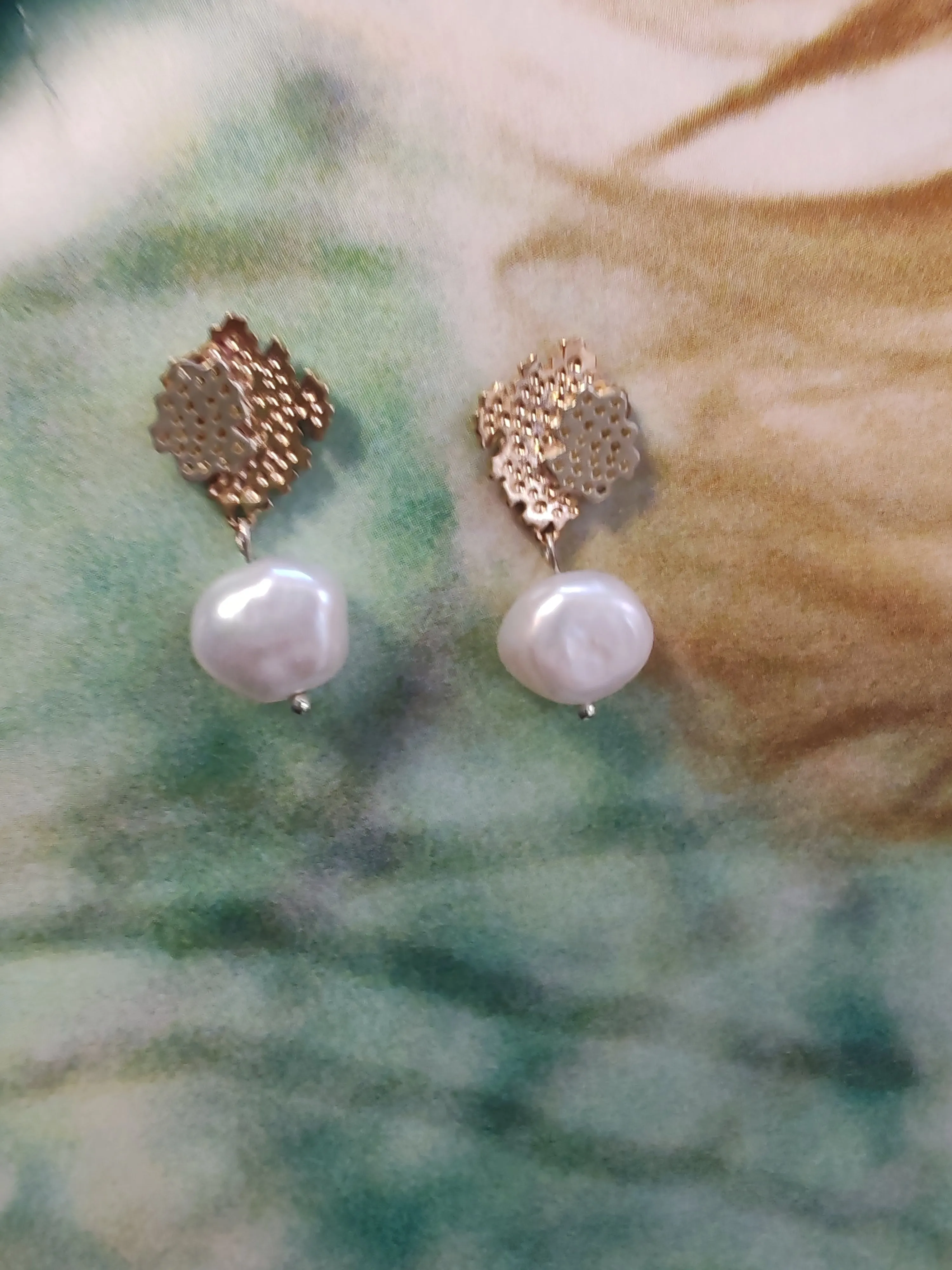 Coral and pearl drop earrings