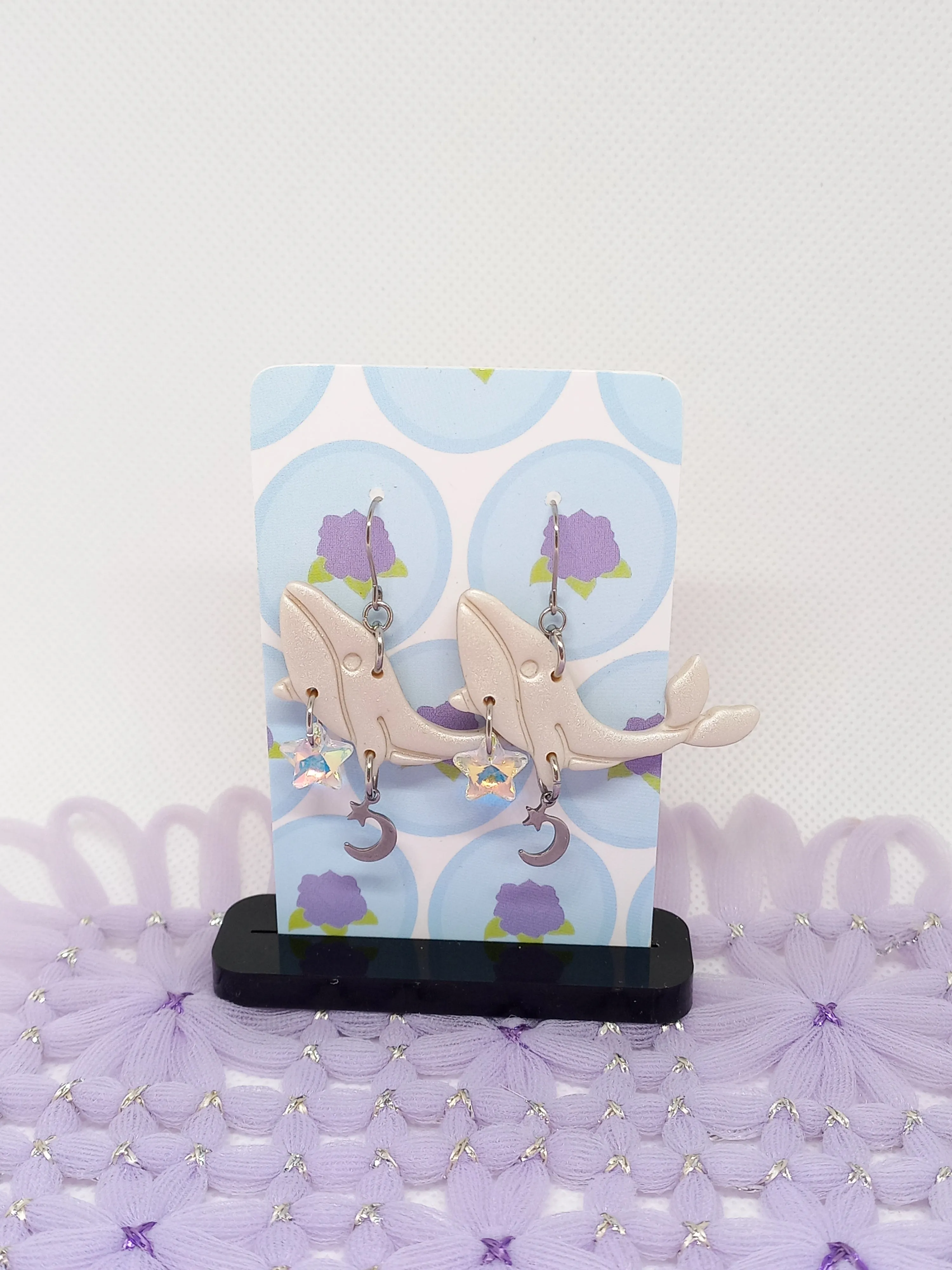Creme Shimmery Whale Earrings | Sea Critters