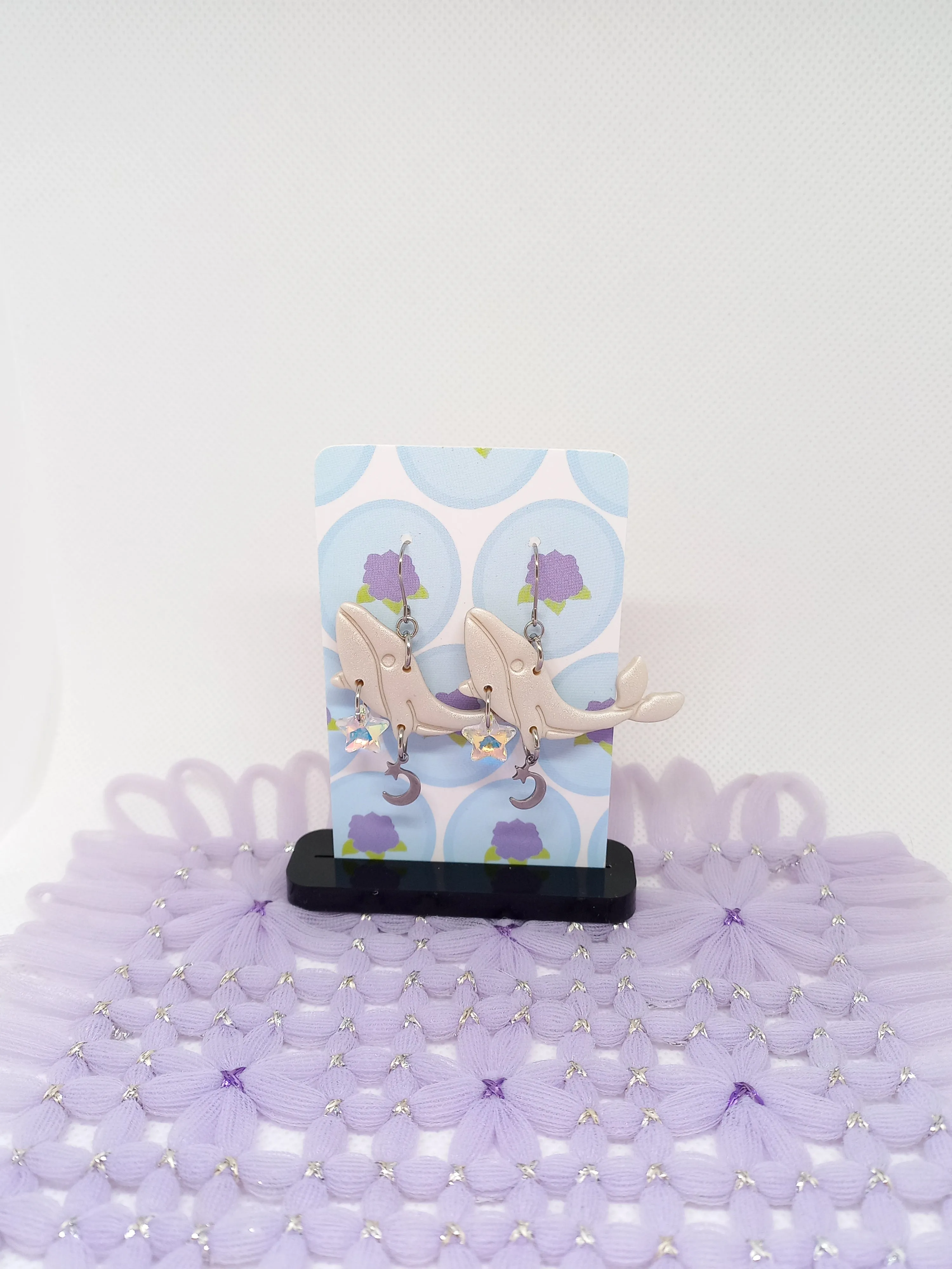 Creme Shimmery Whale Earrings | Sea Critters