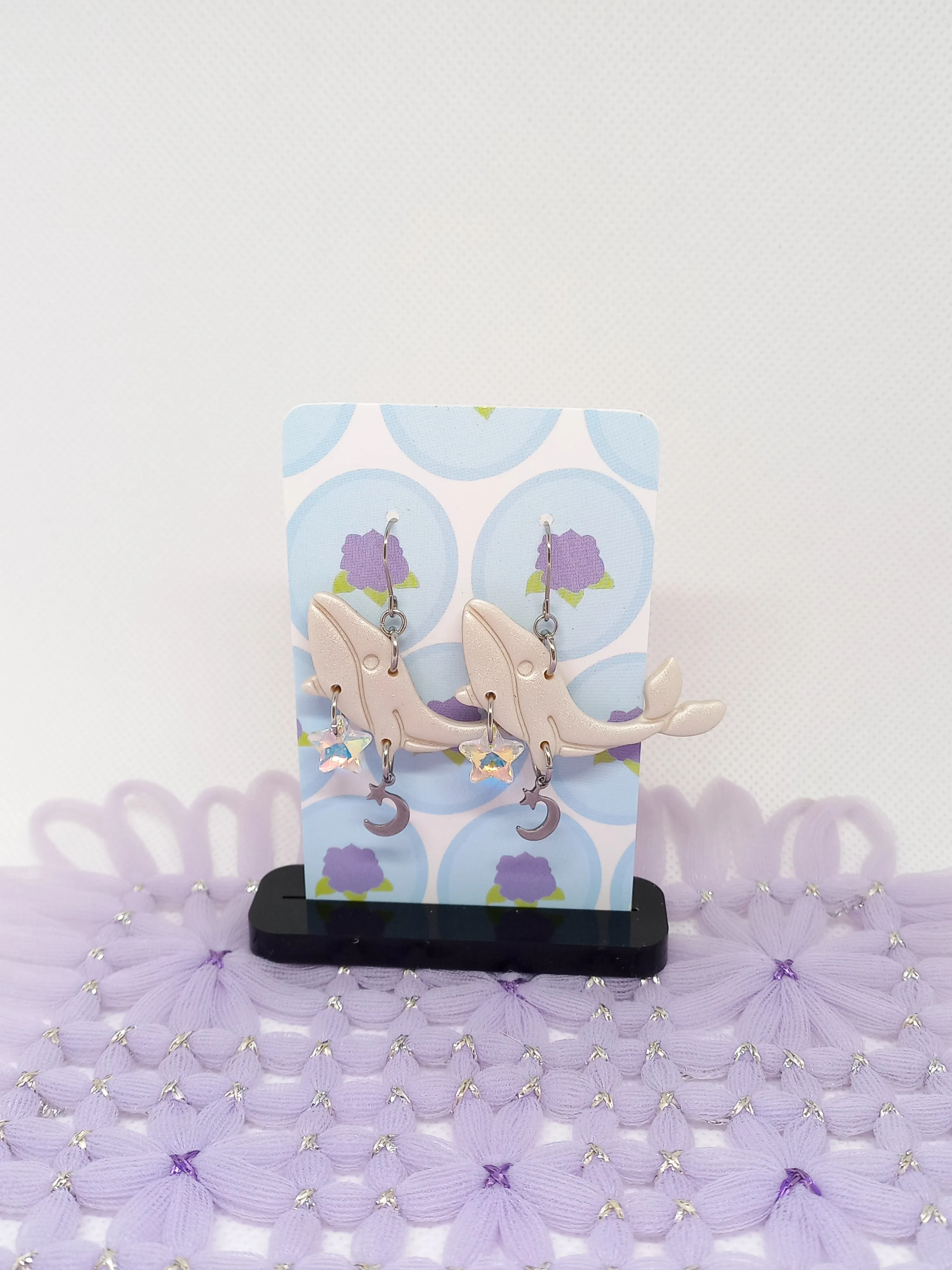Creme Shimmery Whale Earrings | Sea Critters