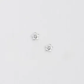 Crystal Silver Stud Earrings with Delicate Floral Design