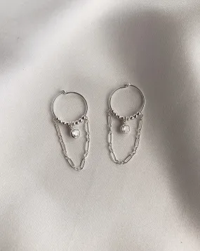 CZ Chain Hoop Earrings  - Sterling Silver