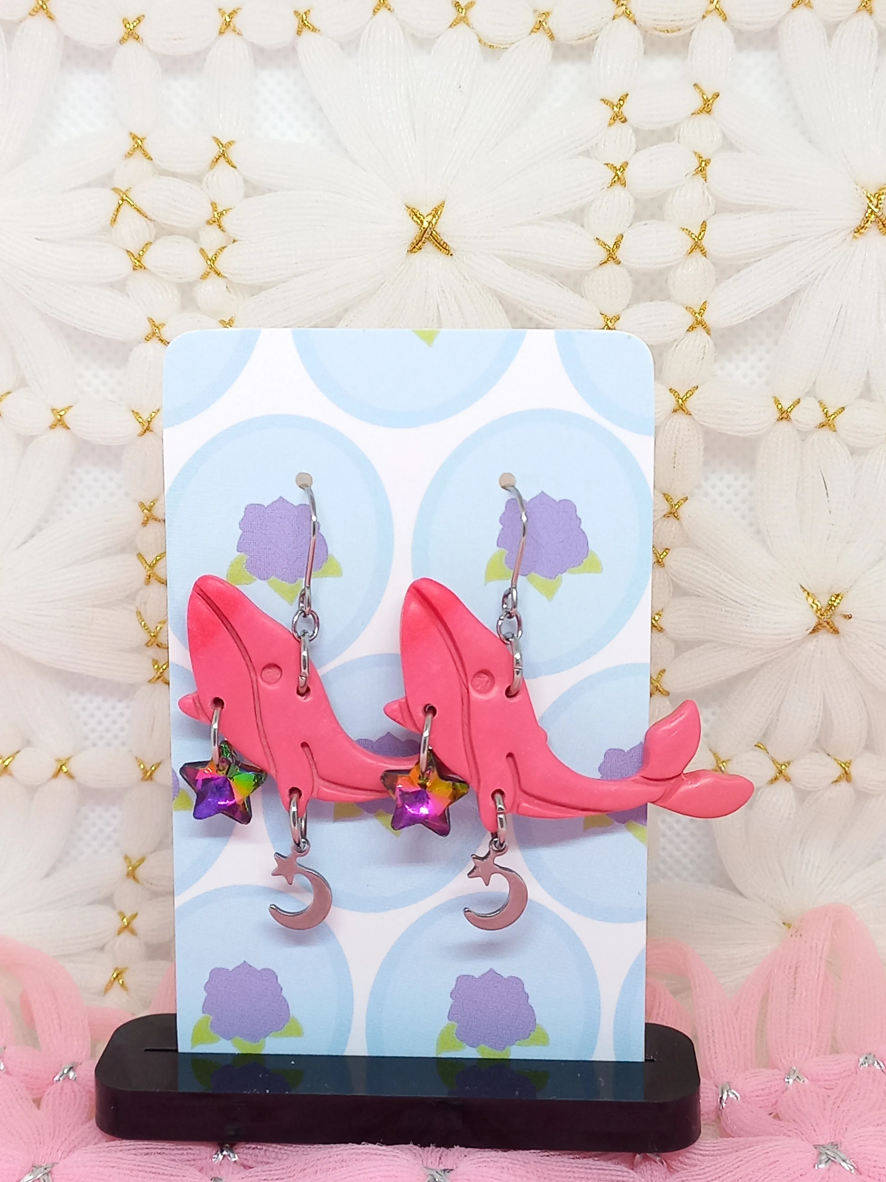 Dark Pink Ombré Whale Earrings | Sea Critters