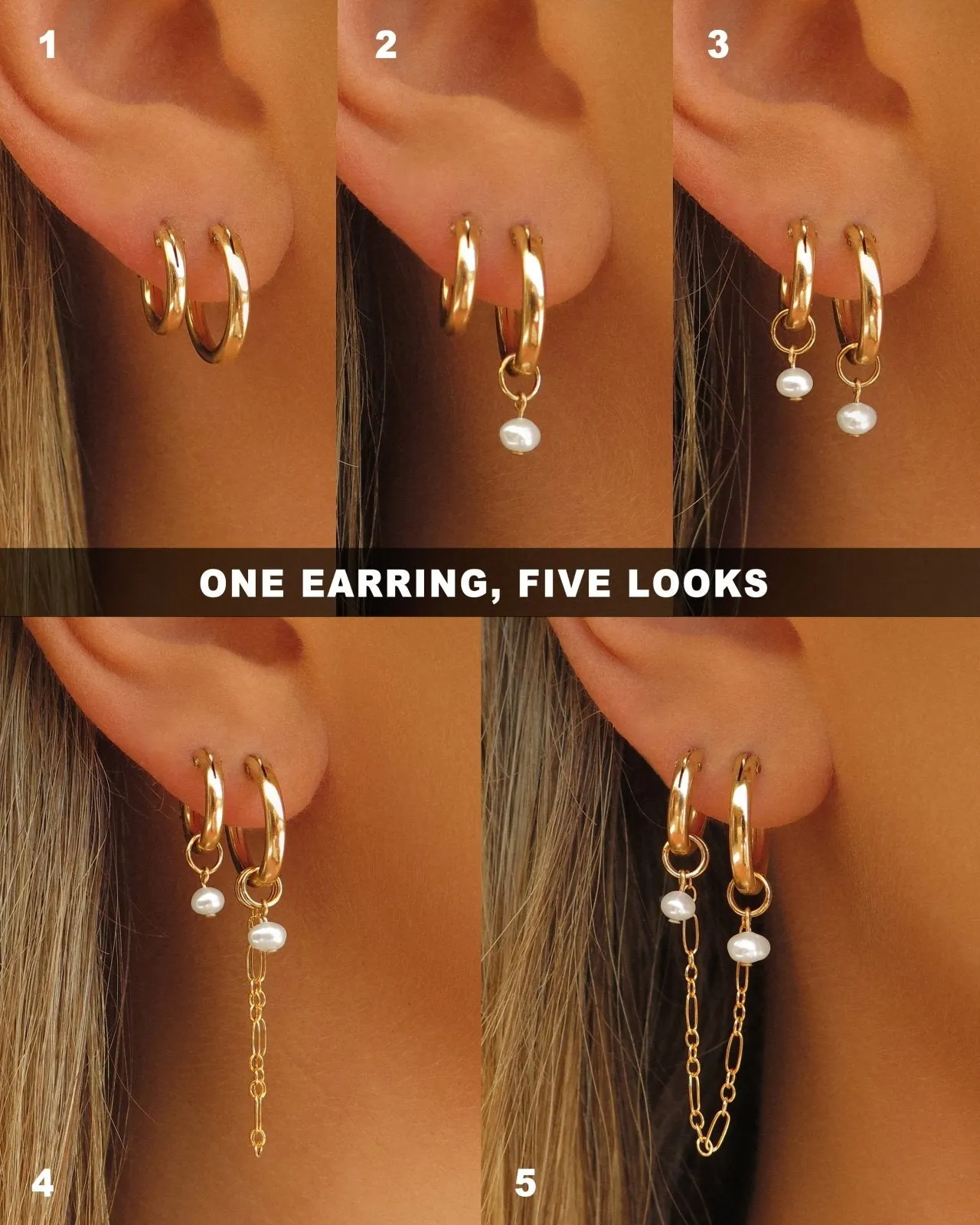 Double Piercing Freshwater Pearl Thick Hoop Earrings  - 14k Yellow Gold Fill