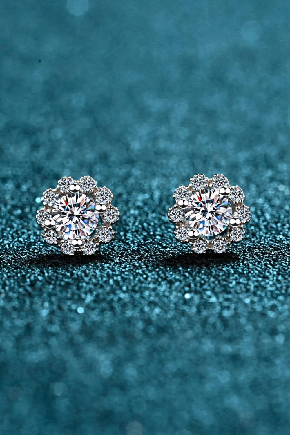 Elegant Floral Moissanite and Zircon Stud Earrings - 1 Carat Total Weight
