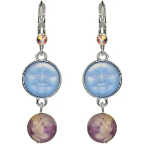 Enchanted Glass Seaview Moon & Lepidolite Leverback Earrings (Sterling Silvertone/Tanzanite AB)