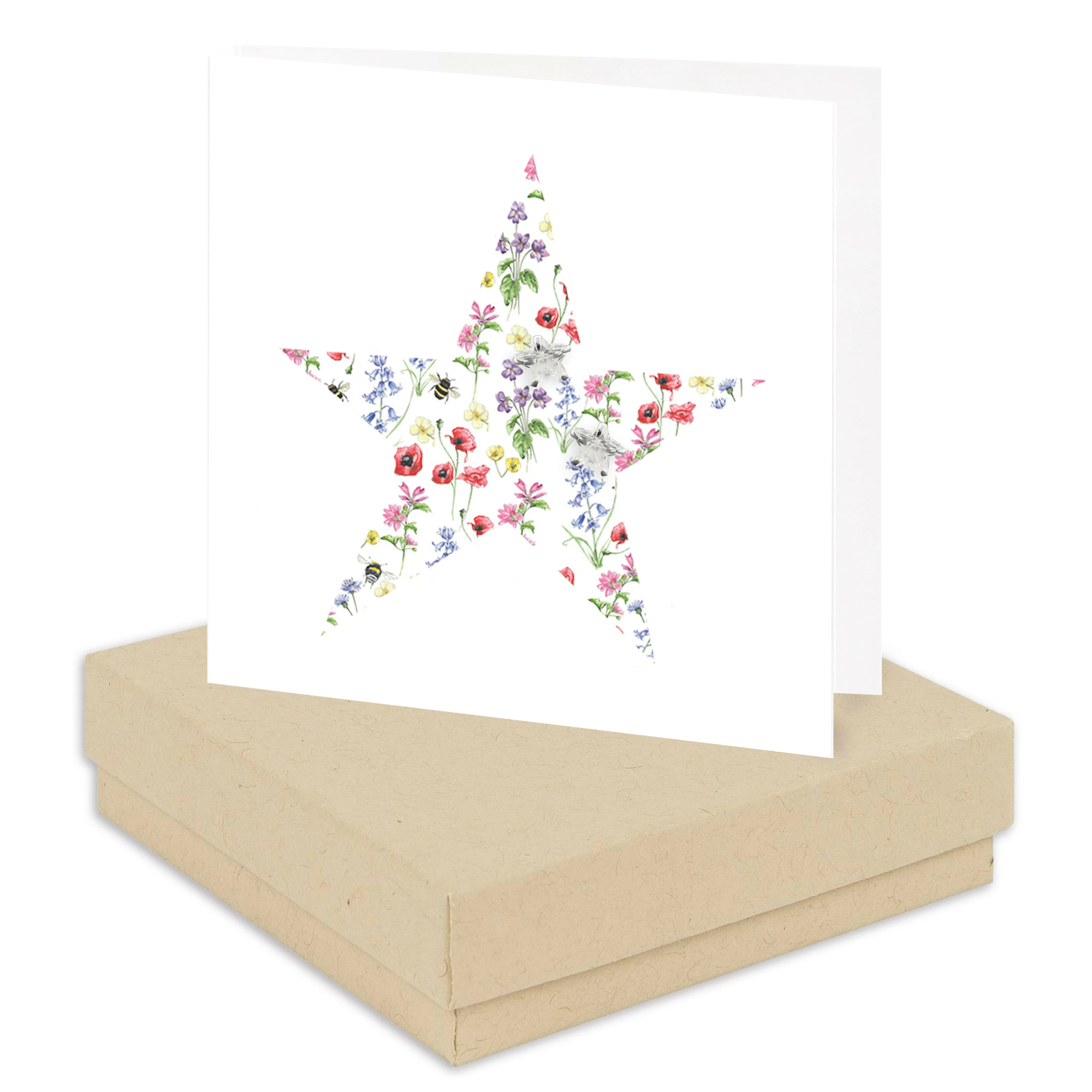 Floral Star Sterling Silver Stud Earrings on Boxed Card - Perfect Gift Idea