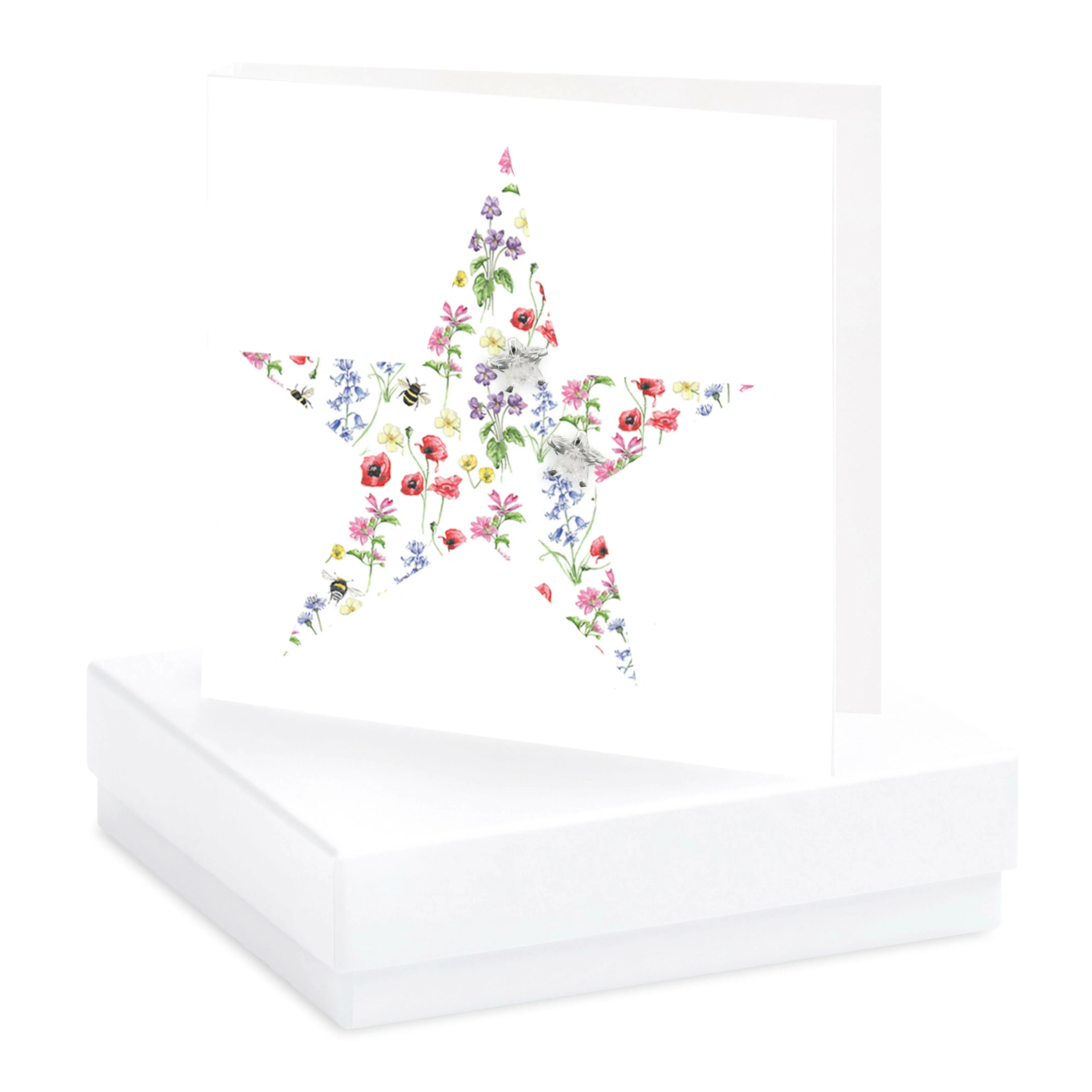 Floral Star Sterling Silver Stud Earrings on Boxed Card - Perfect Gift Idea