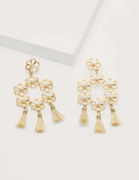 Floral Tassel Earrings-Gold Metallic